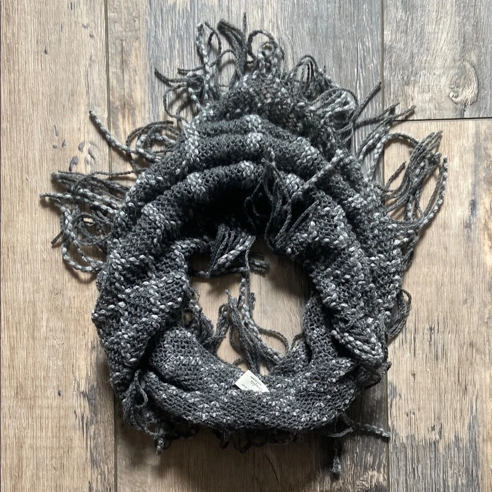 Britt's Knits Fringe Benefits Fringed Gray Knit Infinity Loop Circle Scarf Soft